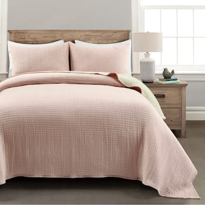 Lush Decor Solid Kantha Pick Stitch Woven Cotton 3-piece Quilt Set