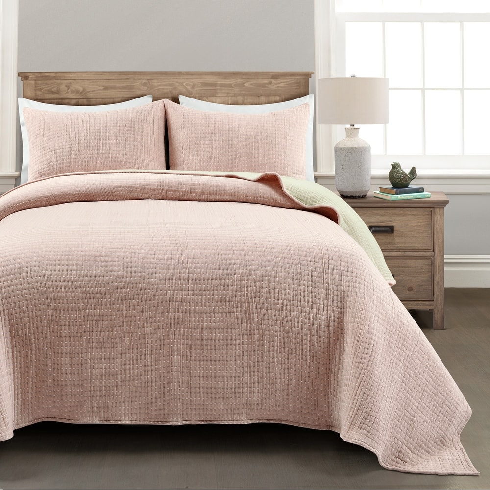 Lush Decor Solid Kantha Pick Stitch Woven Cotton 3-piece Quilt Set