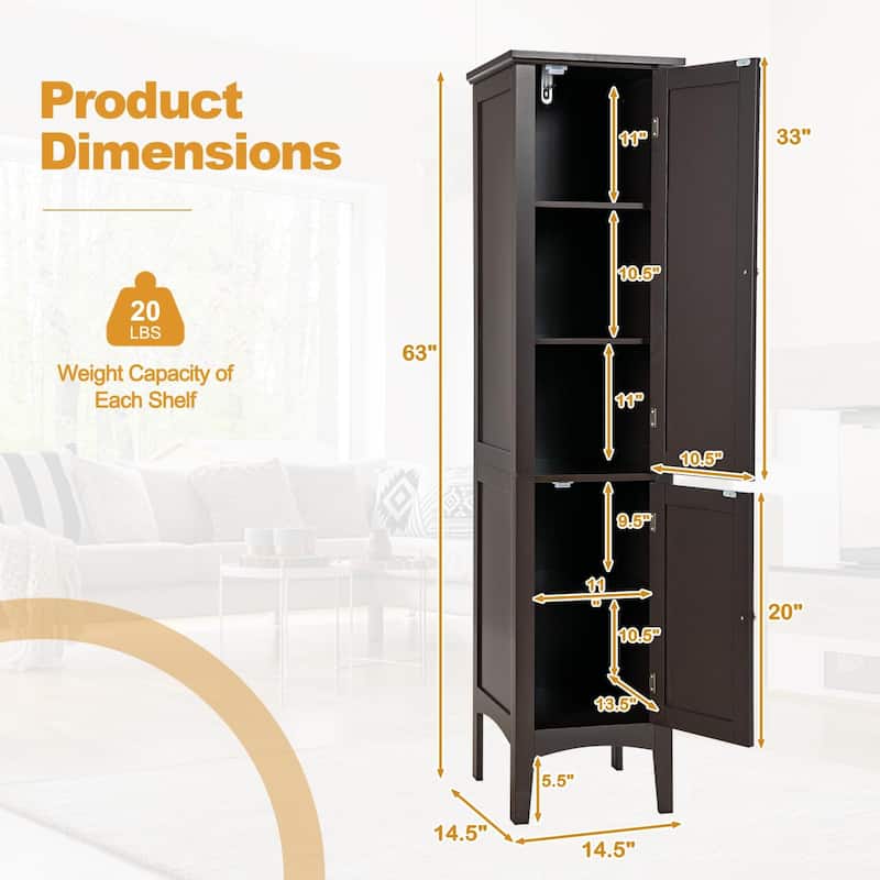 Tall Storage Cabinet, 5-Tier Freestanding Linen Tower Cabinet with 2 ...