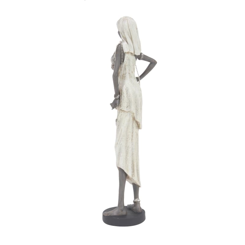 White Polystone Handmade Standing African Woman Decorative Sculpture with Intricate Jeweled Details (Set of 3)