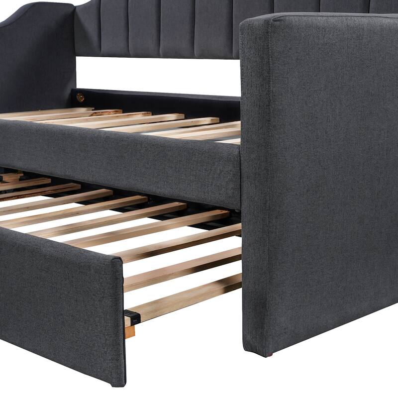 Twin Daybed with Trundle, Upholstered Daybed with Pull-Out Bed, Stylish and Functional Seating and Sleeping Space