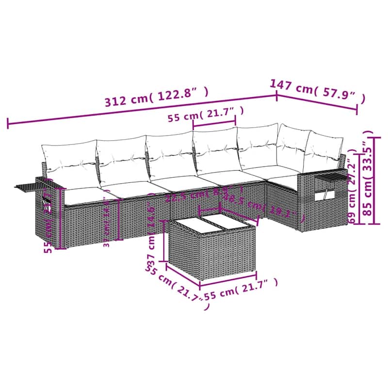 vidaXL 6 Piece Patio Sofa Set with Cushions Black Poly Rattan