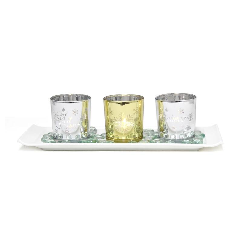 5-Piece Christmas Candle Holder Display Set - 14" - Silver and Gold