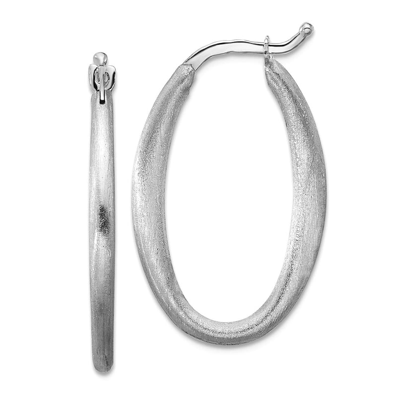 Curata 925 Sterling Silver Italian Rhodium-plated Satin Brushed Large Oval Hoop Earrings - 28x2.5mm
