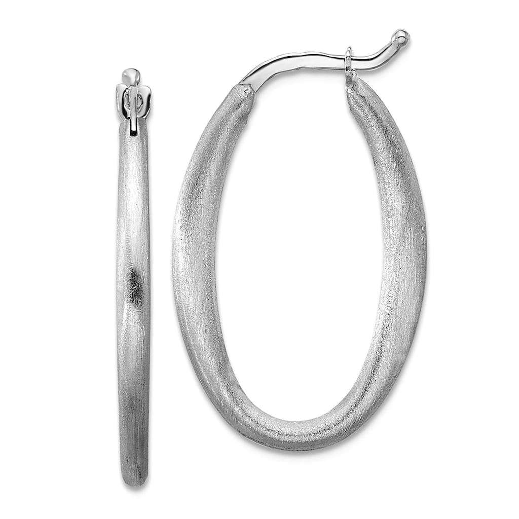 Curata 925 Sterling Silver Italian Rhodium-plated Satin Brushed Large Oval Hoop Earrings - 28x2.5mm
