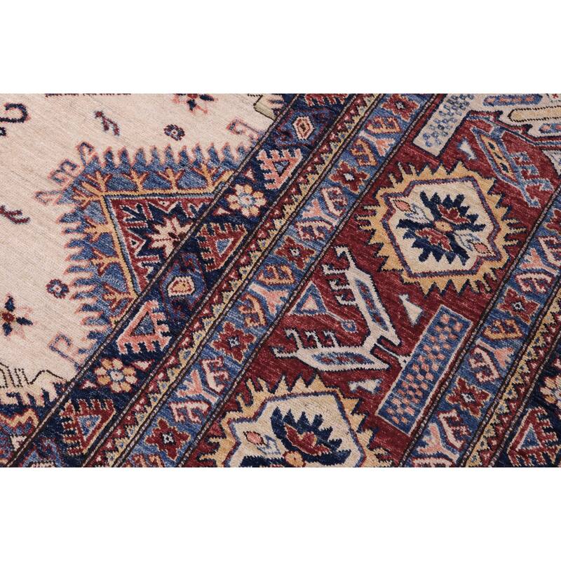 Southwestern Super Kazak Eden Beige/Red Hand Knotted Wool Rug - 12'0'' x 16'0''