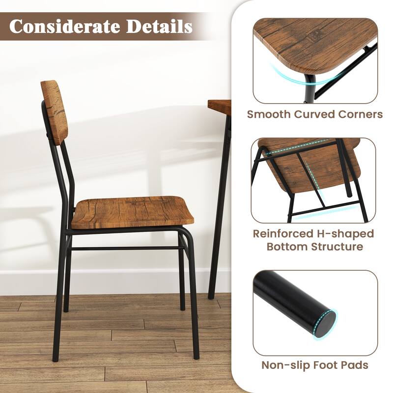 Gymax 3-Piece Wood Square Kitchen Table & Chair Set w/ Metal Frame