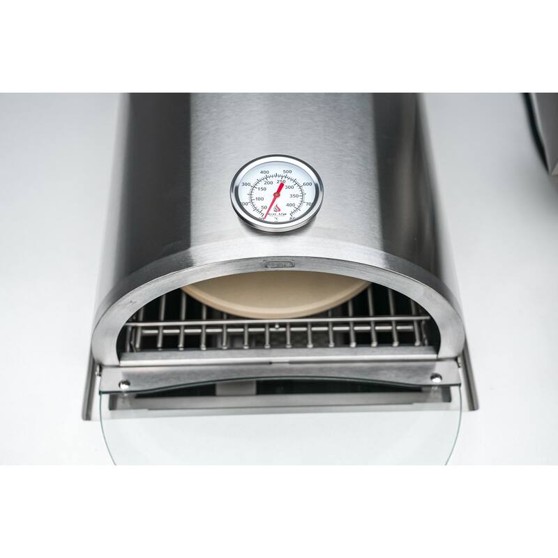 Mont Alpi MASBP Universal Stainless Steel Compact Side Burner Pizza Oven with Built-in Thermometer, Glass Door and Pizza Stone