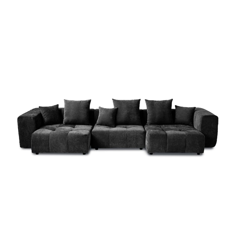 144.17" Linen Modular Sofa Modern Sectional Sofa 3-Seater Couch Lounge Chaise