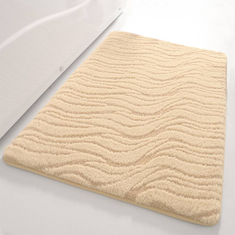 Wave Pattern Bathroom Mat Soft Absorbent Non-Slip Back Dry Bath Floor Rugs Toilet Home - Khaki - 16" x 24"
