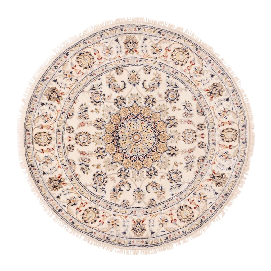 ECARPETGALLERY Hand-knotted Nain Cream Silk, Wool Rug - 5'0 x 5'0