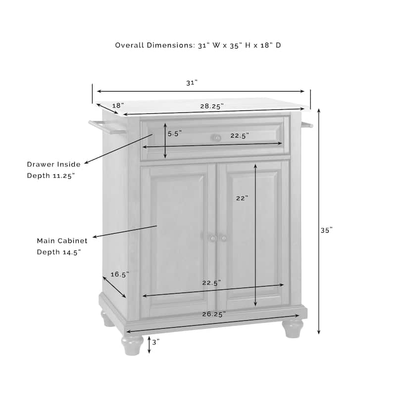 Kitchen Island Cart with Stone Top, Portable Kitchen Storage, Modern Kitchen Furniture, White Finish