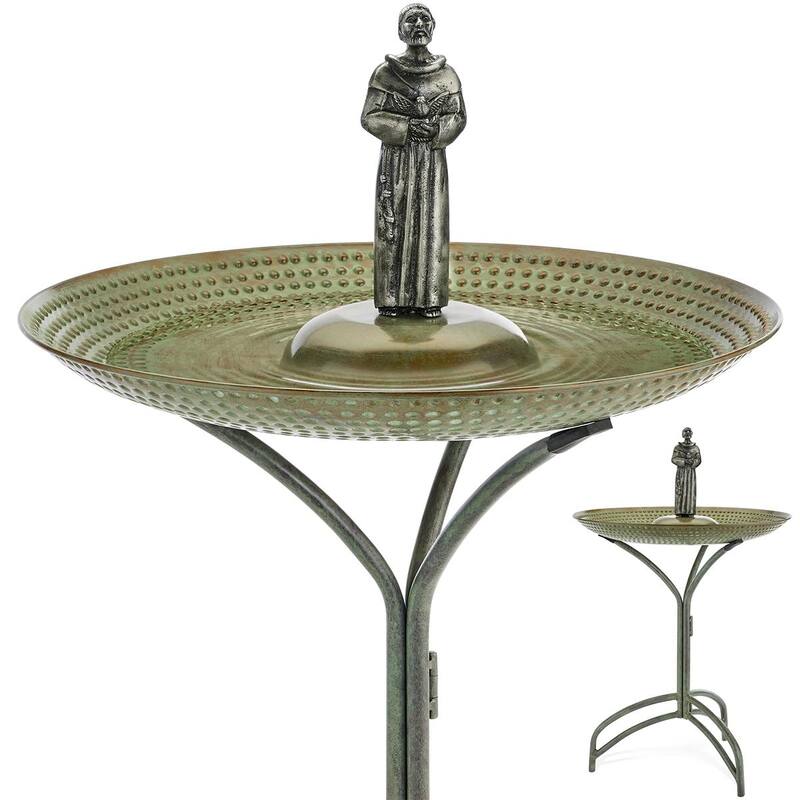 20" Blue Verde Copper Bird Bath with St Francis