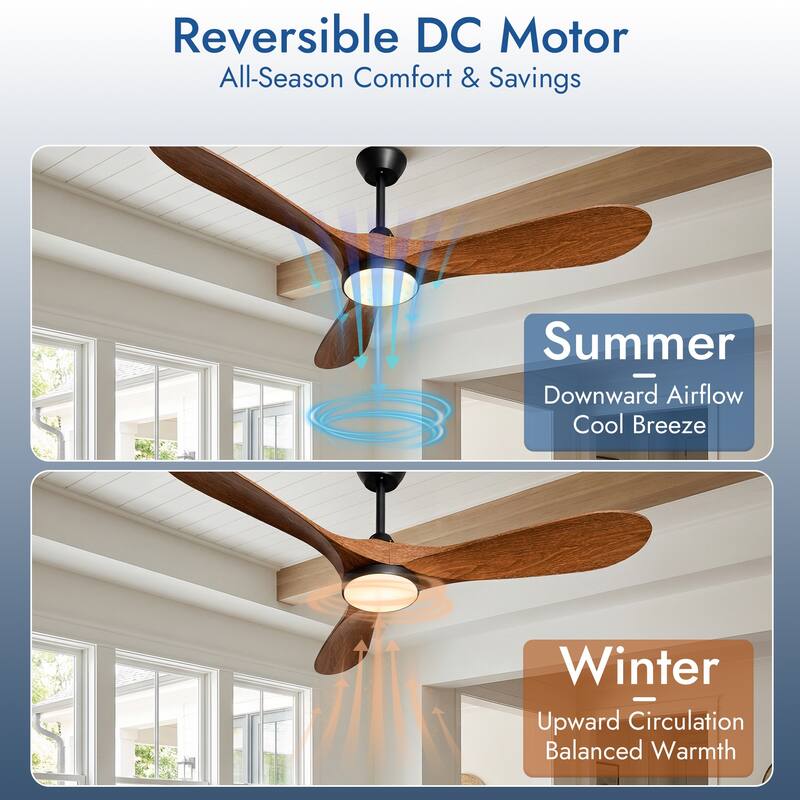 Sofucor 52 Inch Ceiling Fans with Lights and Remote Control,Quiet Noiseless Reversible DC Motor,6 Speeds,Timers,3 ABS Blades - Black with Brown ABS Blades