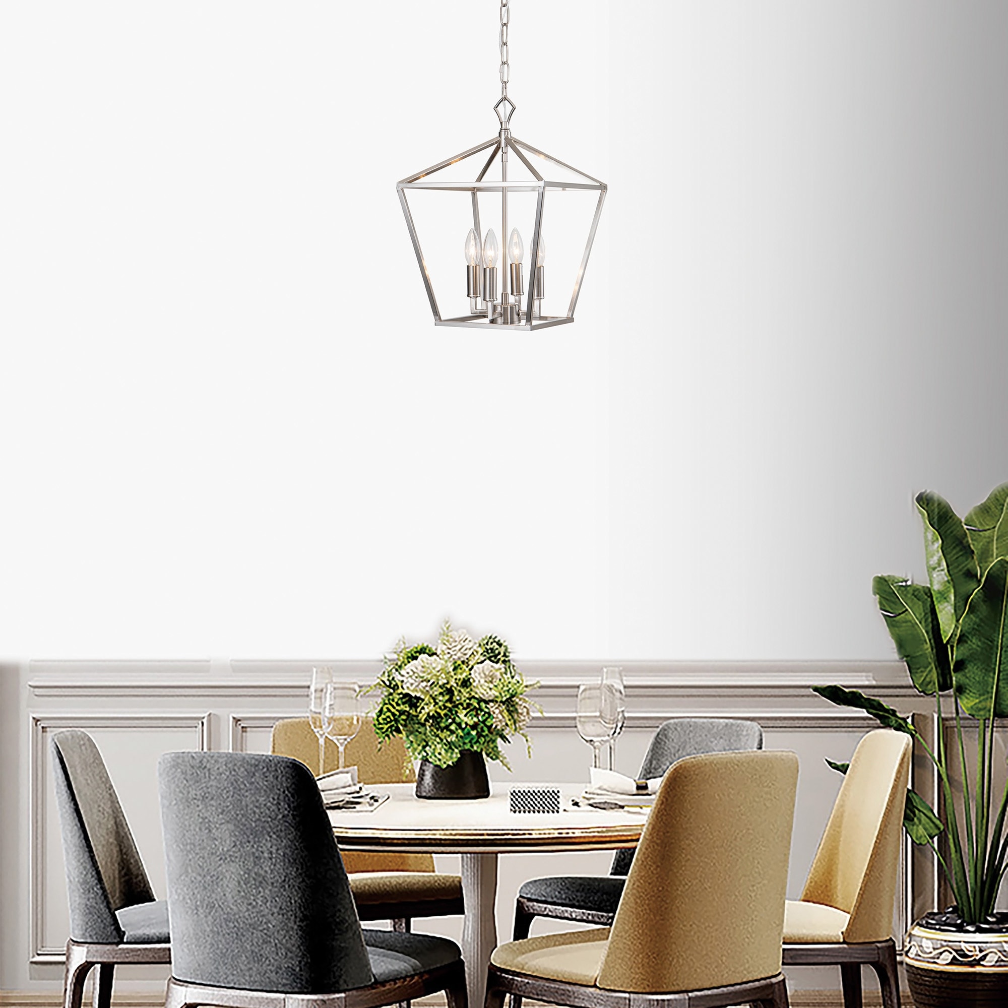 Brushed Nickel 4-Light Lantern Pendant 12 in with Sleeve - Brushed Nickel