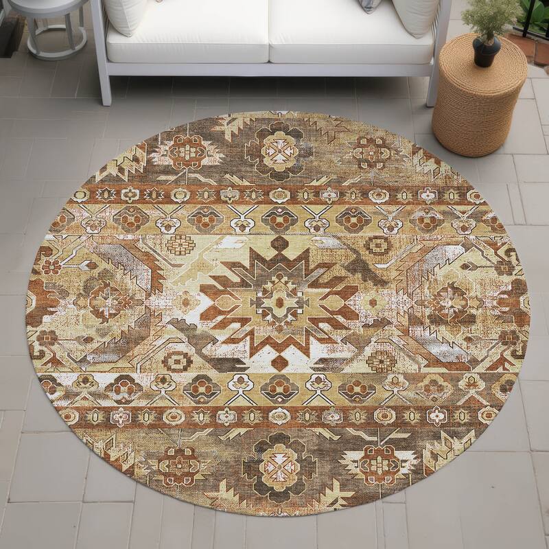 Machine Washable Indoor/ Outdoor Traditional Hudson Chantille Rug - Gold - 8' x 8'