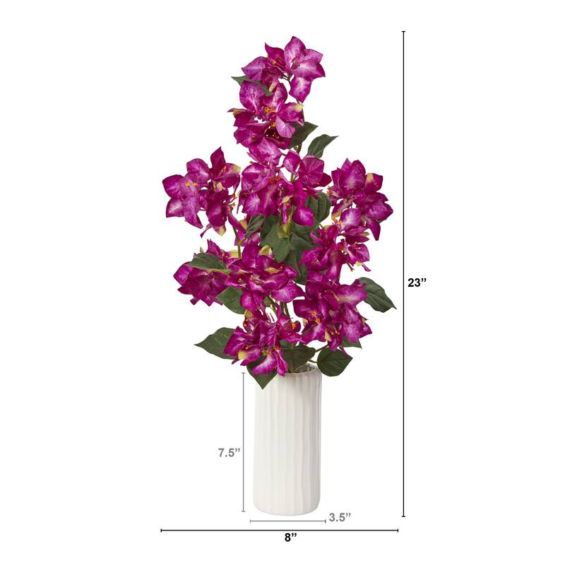 23" Bougainvillea Artificial Plant in White Planter