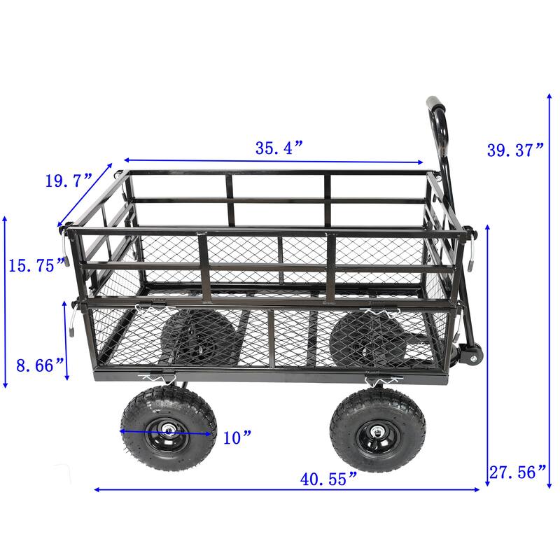 Double-Fence Heavy Duty Utility Wagon - Firewood & Debris Hauler, Black