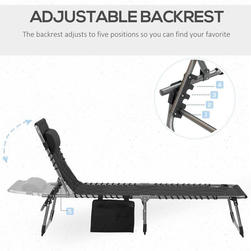 Sunbed Upholstered Folding Recliner with Headrest and Side Pockets