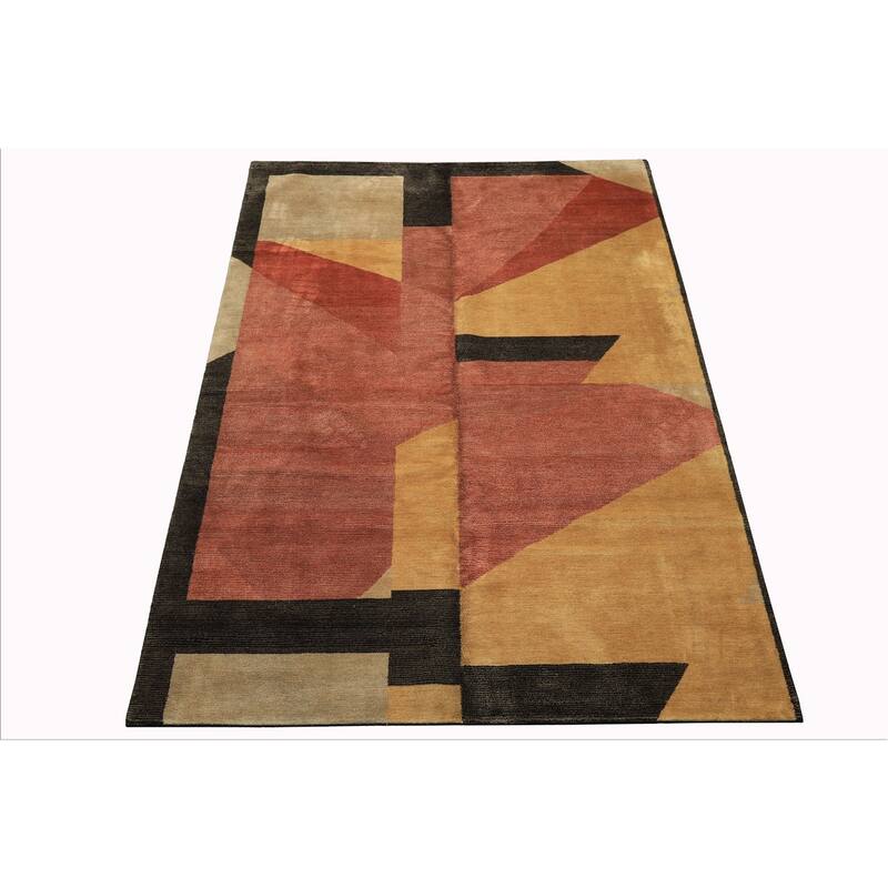 6x8'10'' Hand Knotted Wool Rust Tibetan Textured Color Modern & Contemporary Rug - 6' x 8' 10''