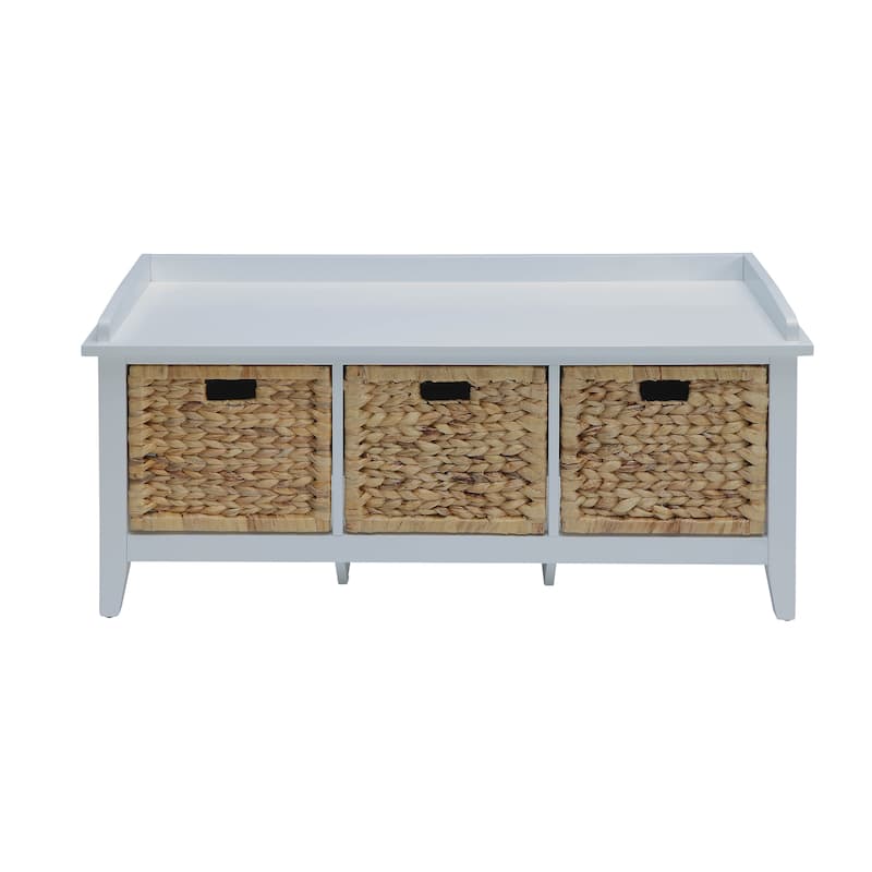 Flavius Rattan & White Finish Bench W/Storage
