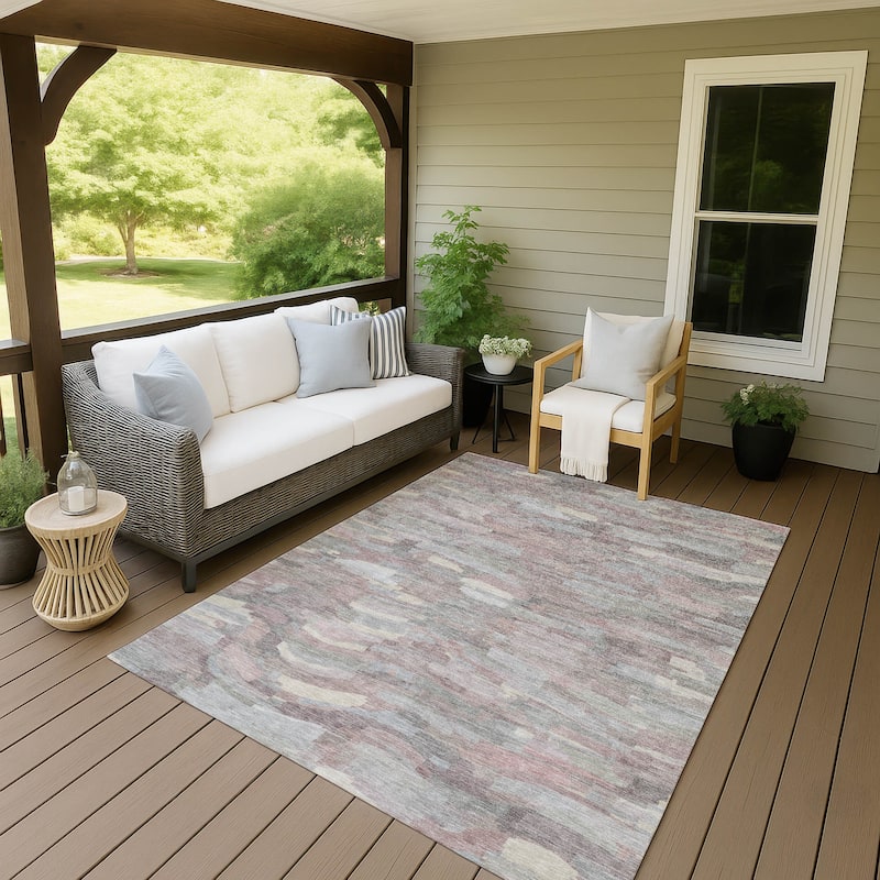 Machine Washable Indoor/ Outdoor Abstract Rock Chantille Rug - Blush - 5' x 7'6"