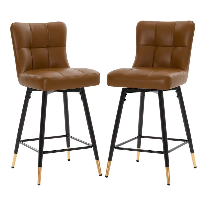 Faux Leather Swivel Counter Height Barstools Set of 2 with High Back - 38.98"H x 17.72"W x 21.26"D