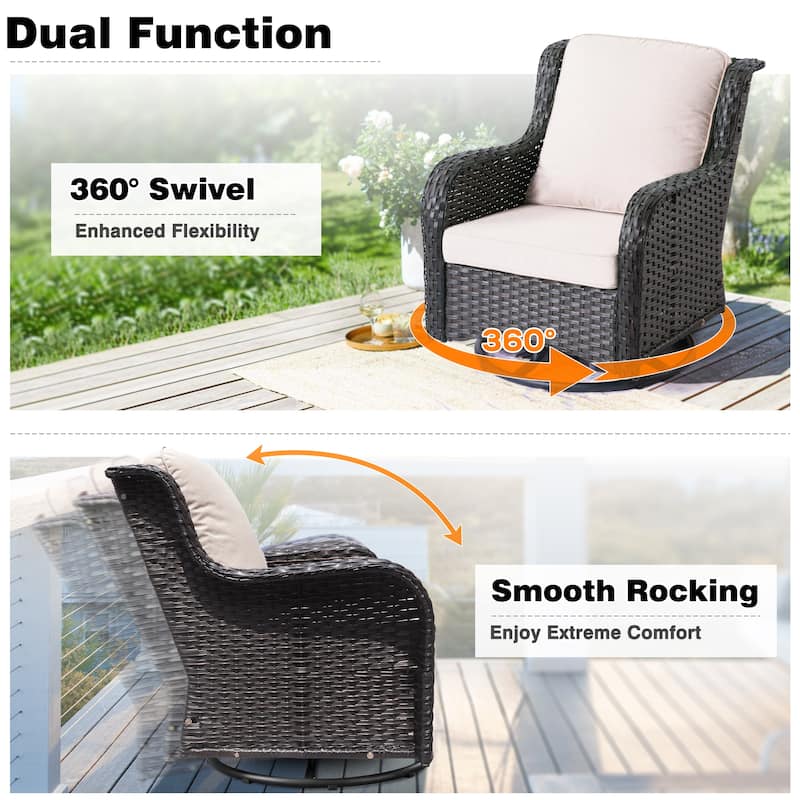 OVIOS 3-piece Patio Wicker Swivel Chair Set