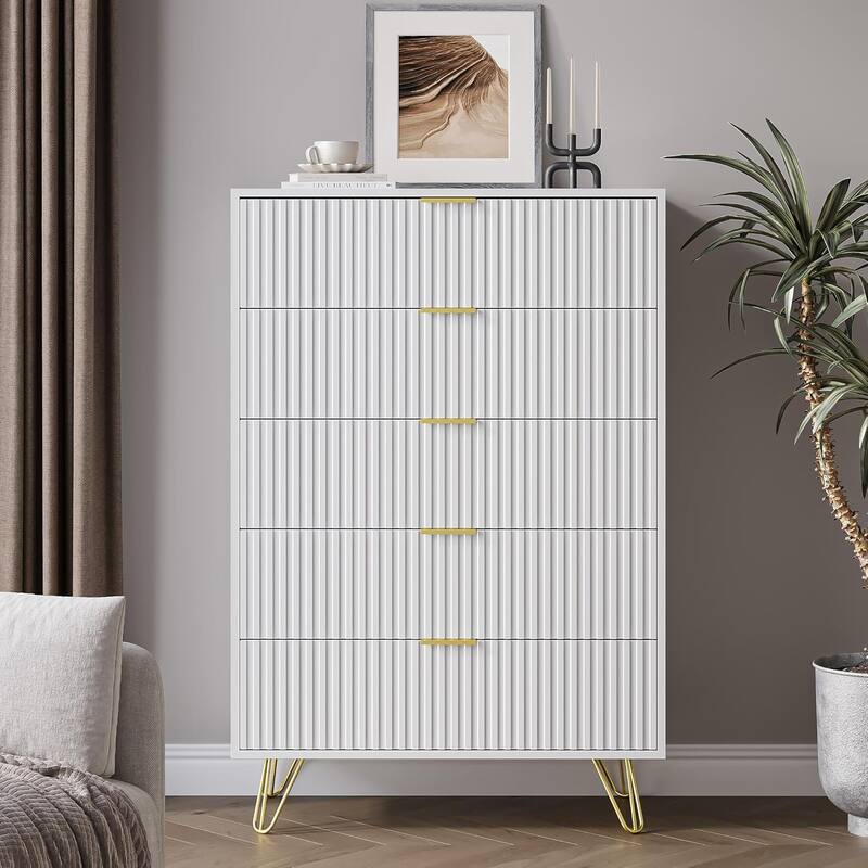 FURNIWAY Fluted Drawer Dresser for Bedroom