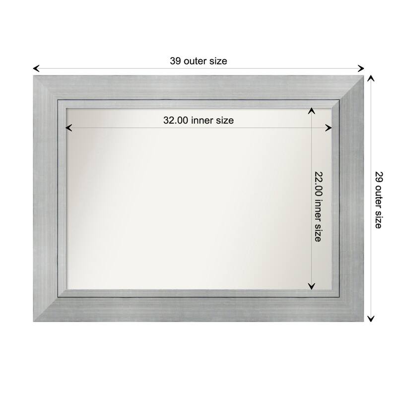Romano Silver Framed Non-Beveled Custom Wall Mirror, Bathroom Vanity Mirror - Outer Size: 39.25 x 29.25