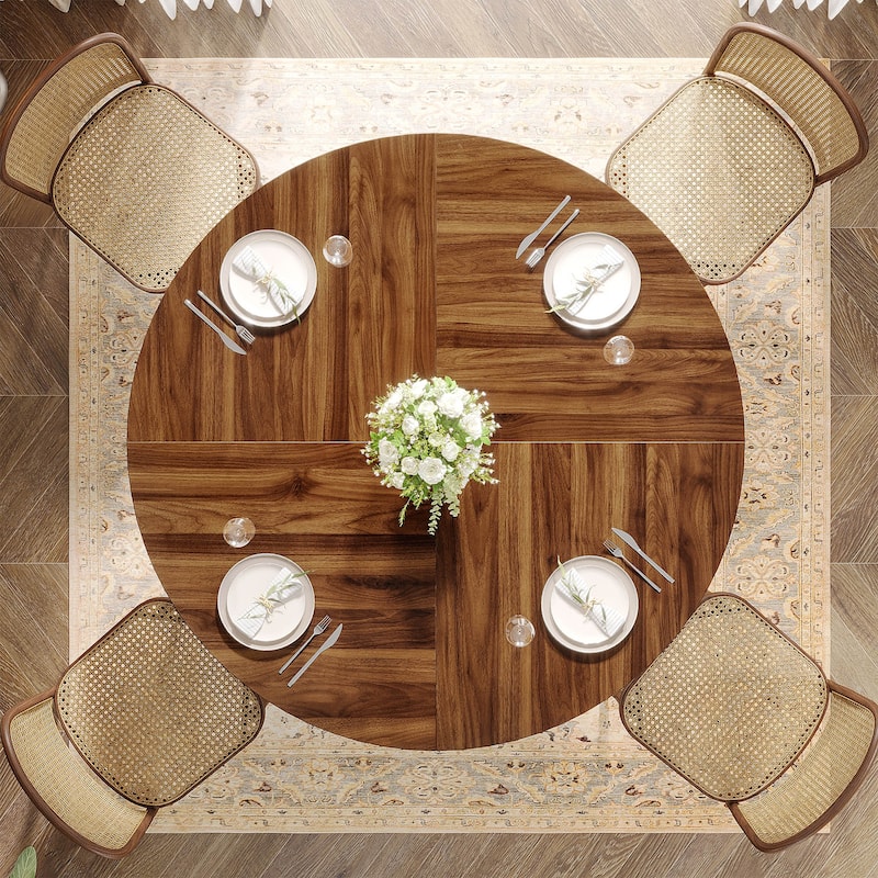 47” Round Dining Table for 4-6 with Sturdy Metal Base for Dining Room