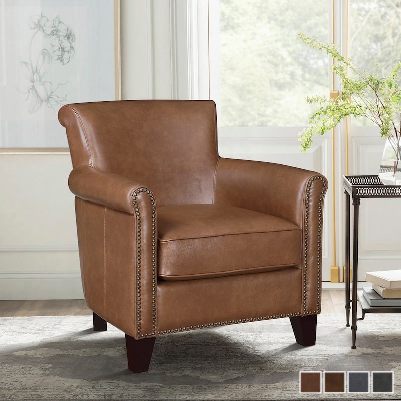 Raya Leather Upholstered Arm Accent Chair