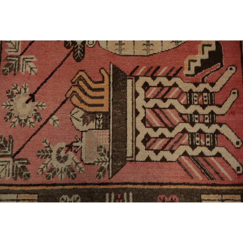 Hand Knotted Oriental 100% Wool Carpet Transitional Geometric Pink Khotan Area Rug - 8' 10'' X 5' 0''