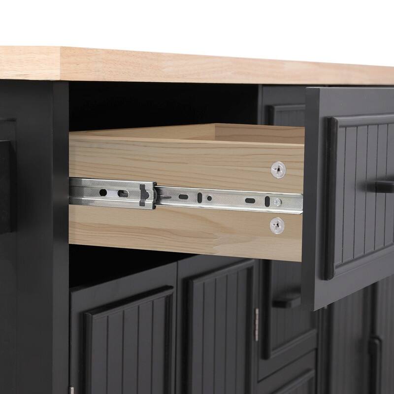56.5" Kitchen Island with Drop Leaf and Charging Station, Rolling Kitchen Cart on Wheels with Drawers and Adjustable Shelves