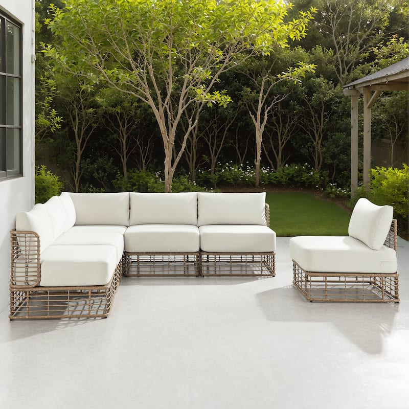 Corvus Ghana 6-Piece Resin Wicker Outdoor Sectional Sofa Set with Cushions