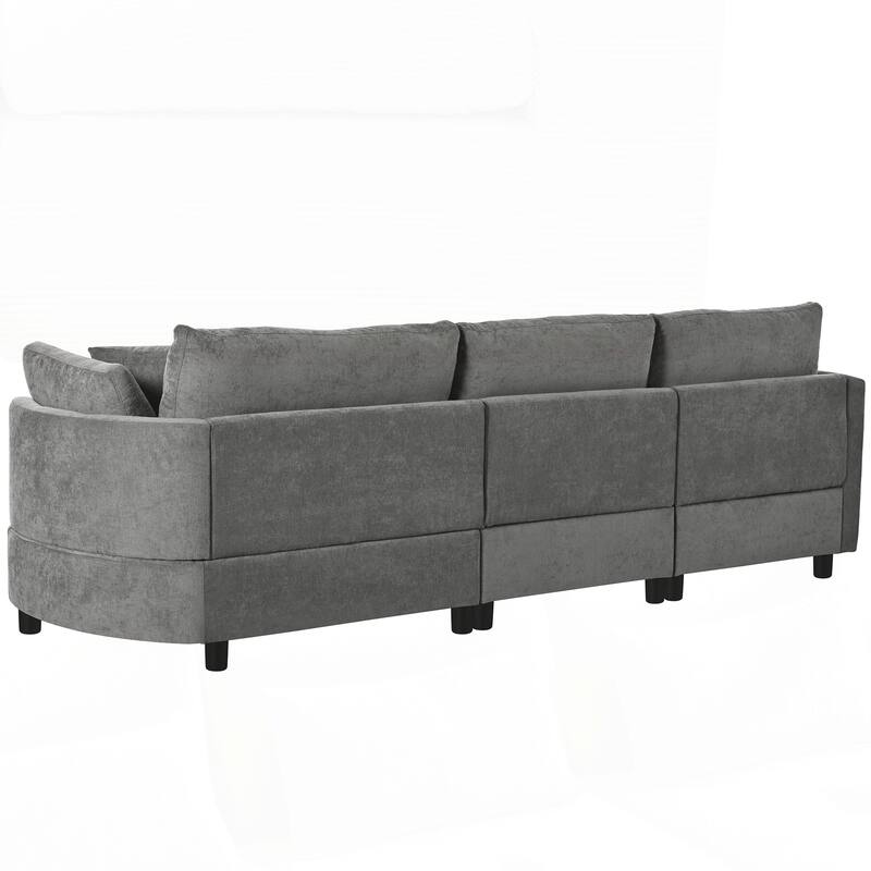 3-Piece Sectional Sofa with Curved Chaise and 3 Throw Pillows - Perfect for Living Rooms, Offices