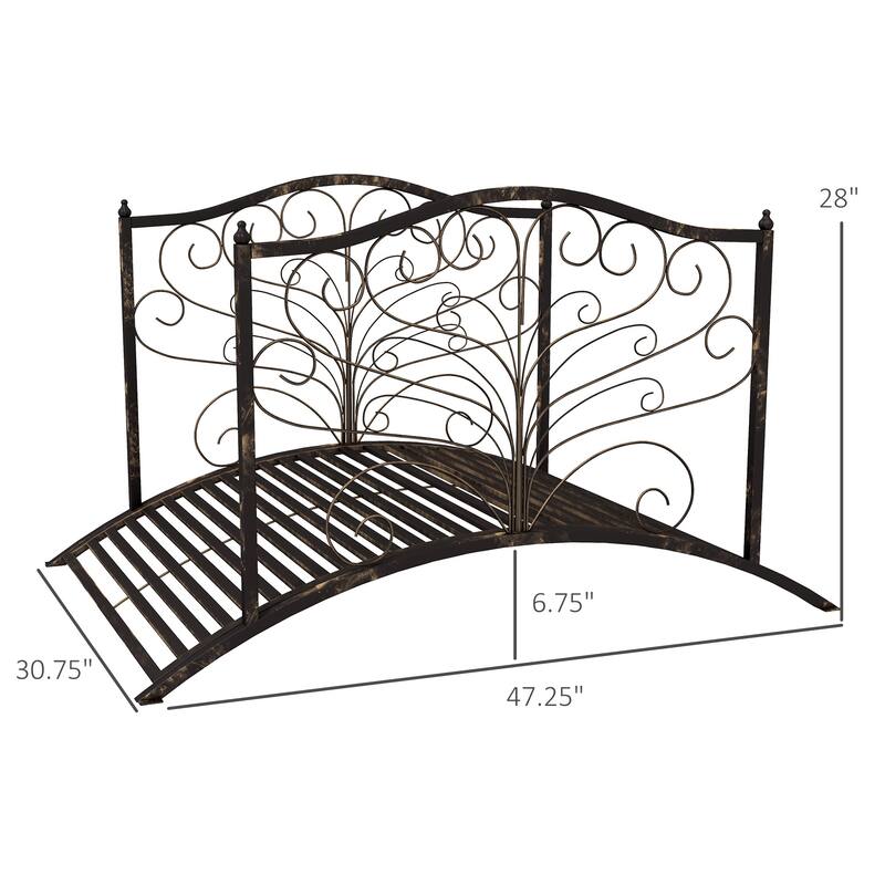 Outsunny 4’ Metal Arch Backyard Garden Bridge with Safety Siderails, Delicate Scrollwork, & Easy Assembly, Black Bronze