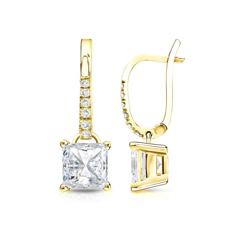 Auriya 14k Gold 2ctw Princess-cut Diamond Dangle Earrings (H-I, SI1-SI2) - Yellow
