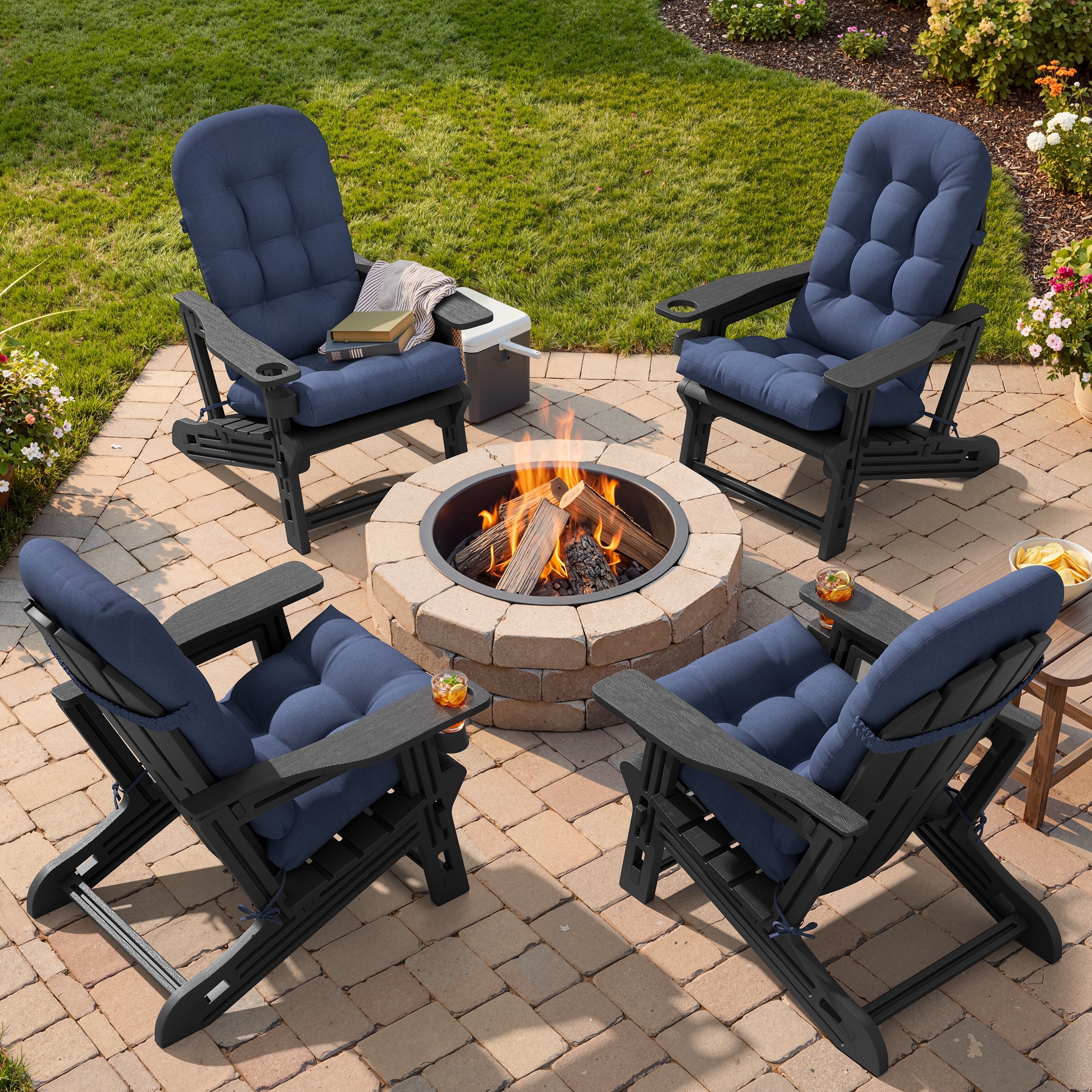 Outdoor Patio All Weather Adirondack Chairs with Cup Holder Soft Cushion
