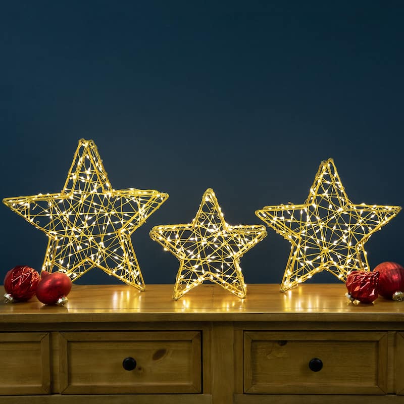LED Lighted Stars Outdoor Christmas Decorations - 14" - Gold - Set of 3