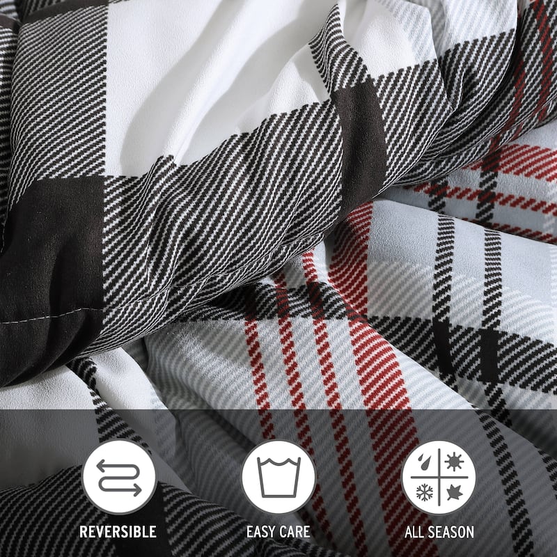 Eddie Bauer Normandy Plaid Black Microsuede Reversible Duvet Cover Set
