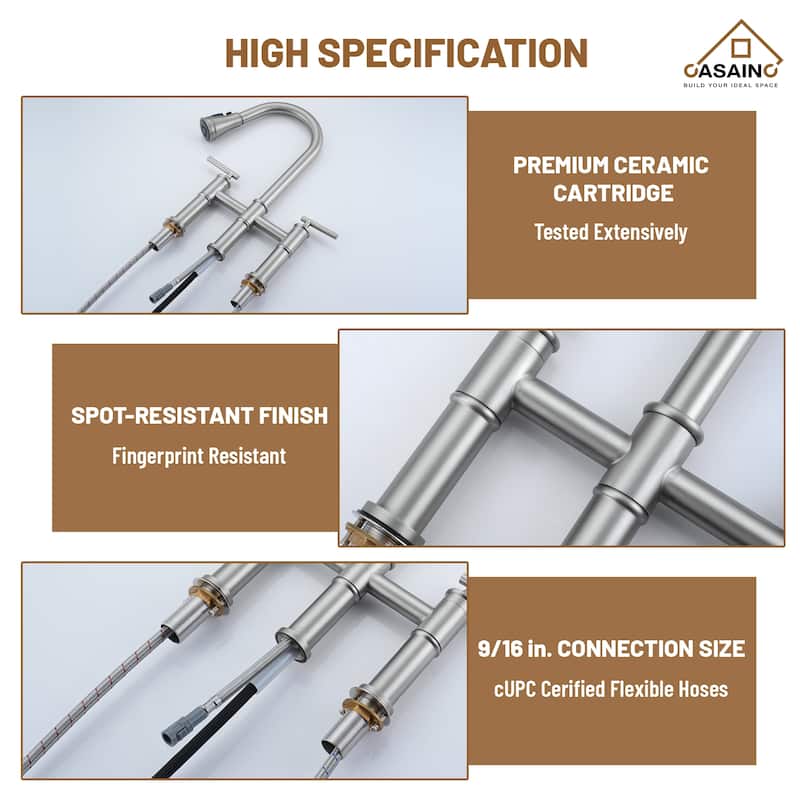 Double Handle Bridge Pull-Down Sprayhead Kitchen Faucet
