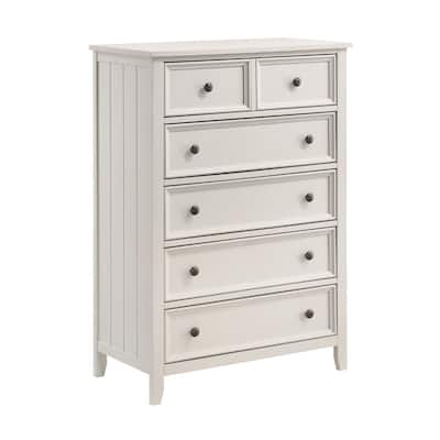 Etgo Tall Dresser Chest, White Melamine Veneer, 5 Drawers
