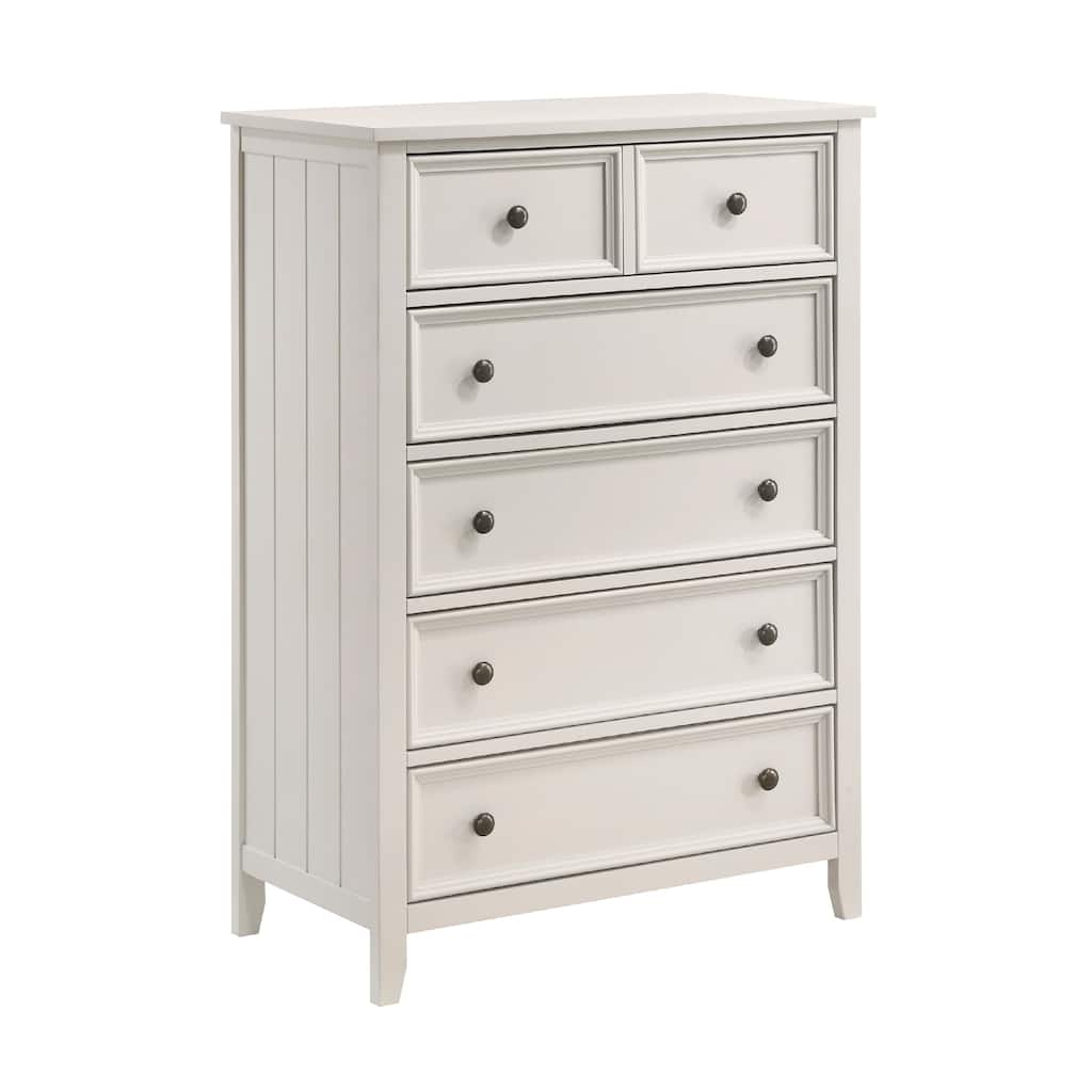 Etgo Tall Dresser Chest, White Melamine Veneer, 5 Drawers