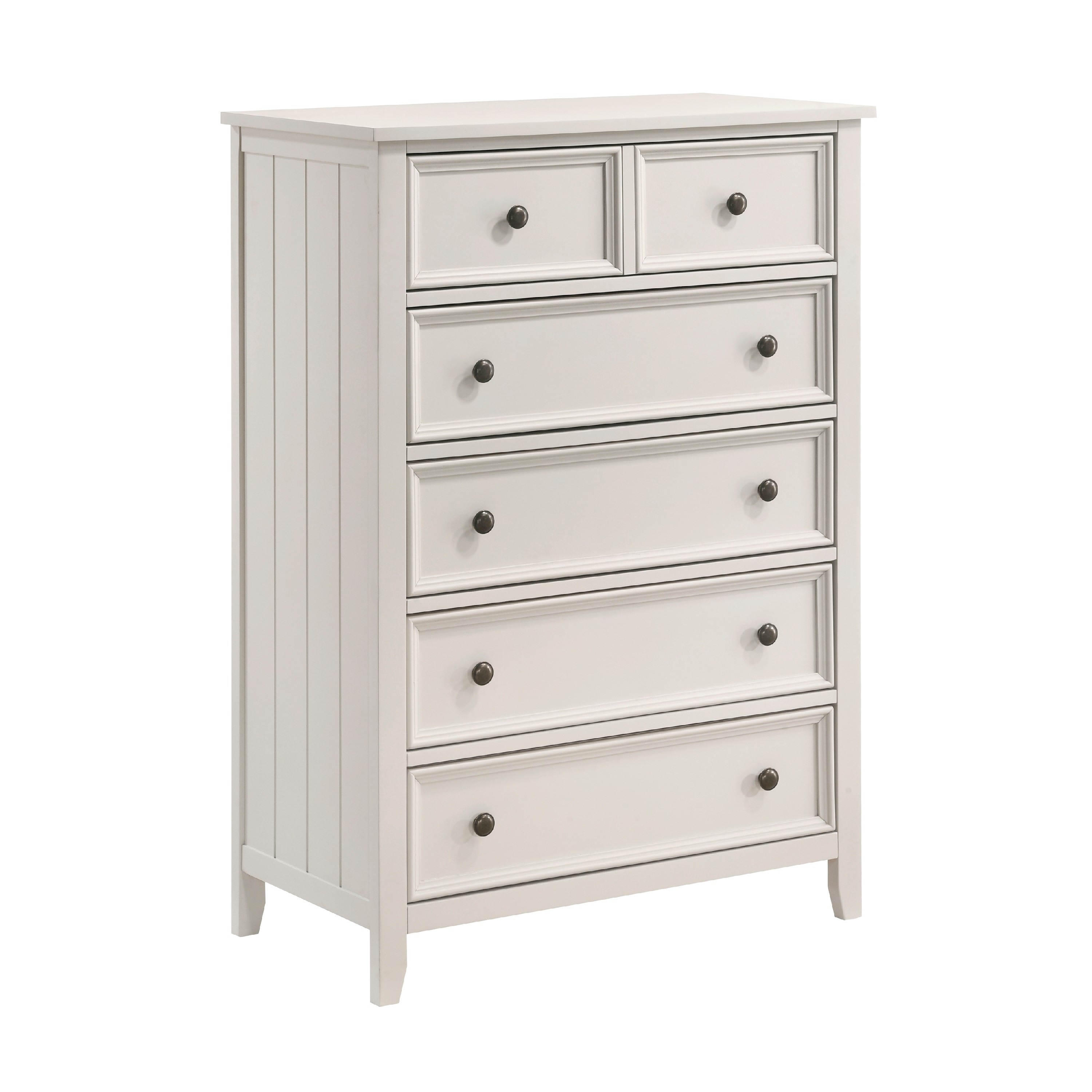 Etgo Tall Dresser Chest, White Melamine Veneer, 5 Drawers