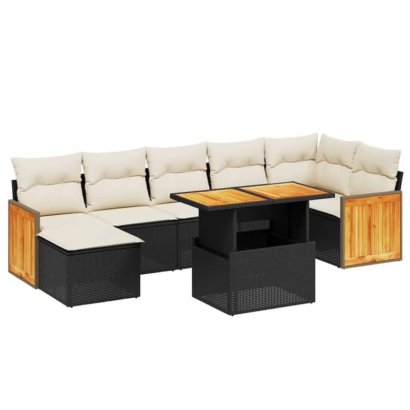 vidaXL Patio Sofa Set with Cushions Modular Conversation Set 8 Piece Poly Rattan - 21.7 x 39.4 x 28.7 in