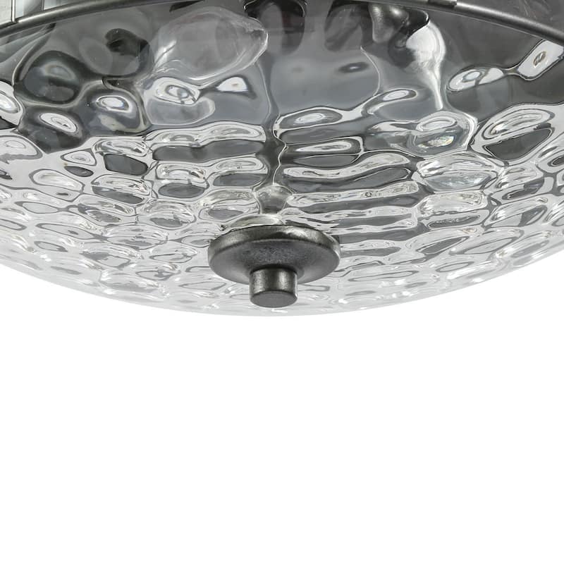 Zarbel Modern Farmhouse Drum 3-Light Rustic Faux Wood Accent Flush Mount Ceiling Light with Water-Rippled Glass Shade