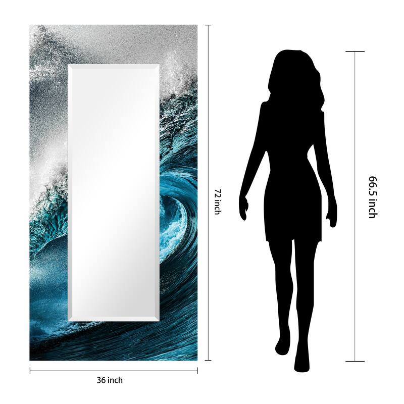 "Sapphire Sea" Reverse Printed Tempered Art Glass with Rectangular Beveled Mirror