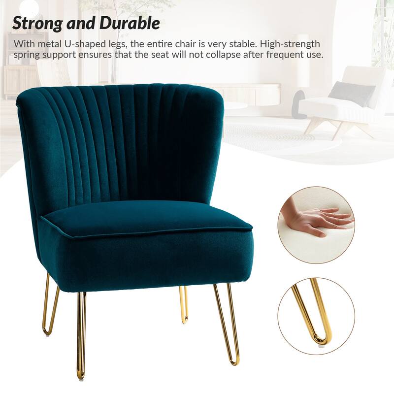 Barto Modern Velvet Tufted Side Chair with Golden Legs by HULALA HOME