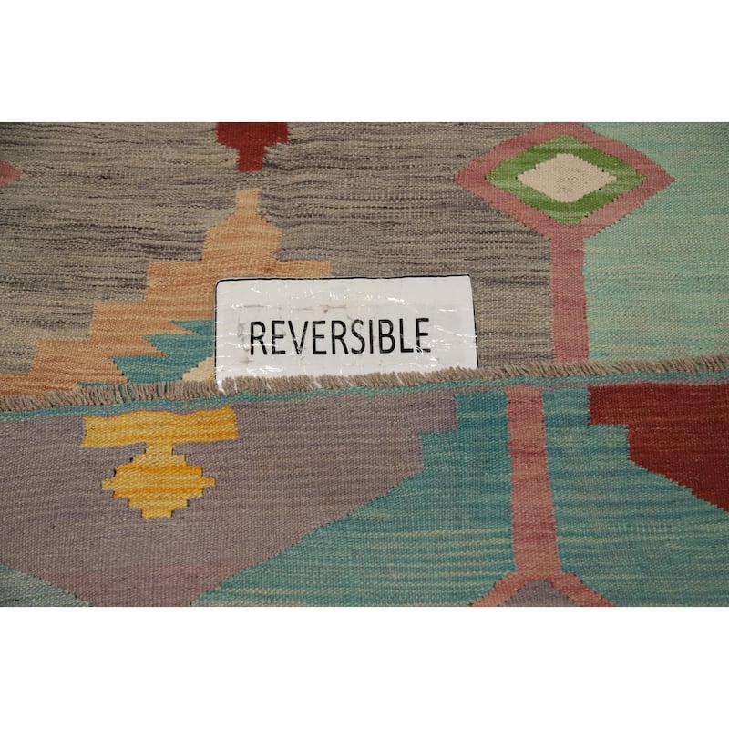Hand Woven Oriental 100% Wool Carpet Southwestern Tribal Multi-Colored Kilim Area Rug - 9' 6'' X 7' 8''